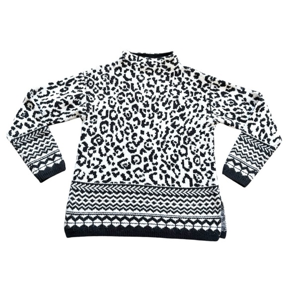 Ann Taylor Monochrome Cheetah Knit Mock Neck Sweater - Picture 2 of 8